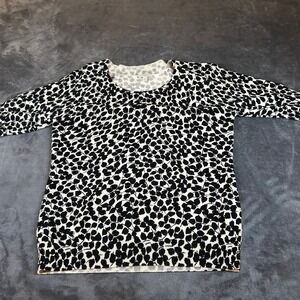 Talbots Sweater Black White Leaf Print 3/4 Sleeve Cotton Womens Small Petite SP